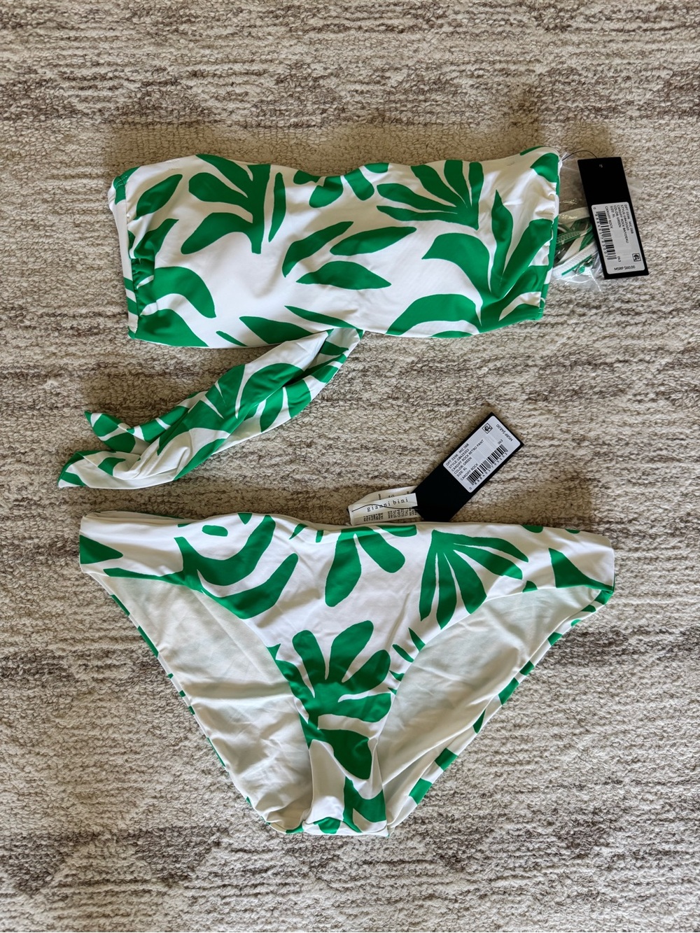 Gianni Bini Green Leaf Print Bandeau Strapless Bikini Swim Set Tropical Summer